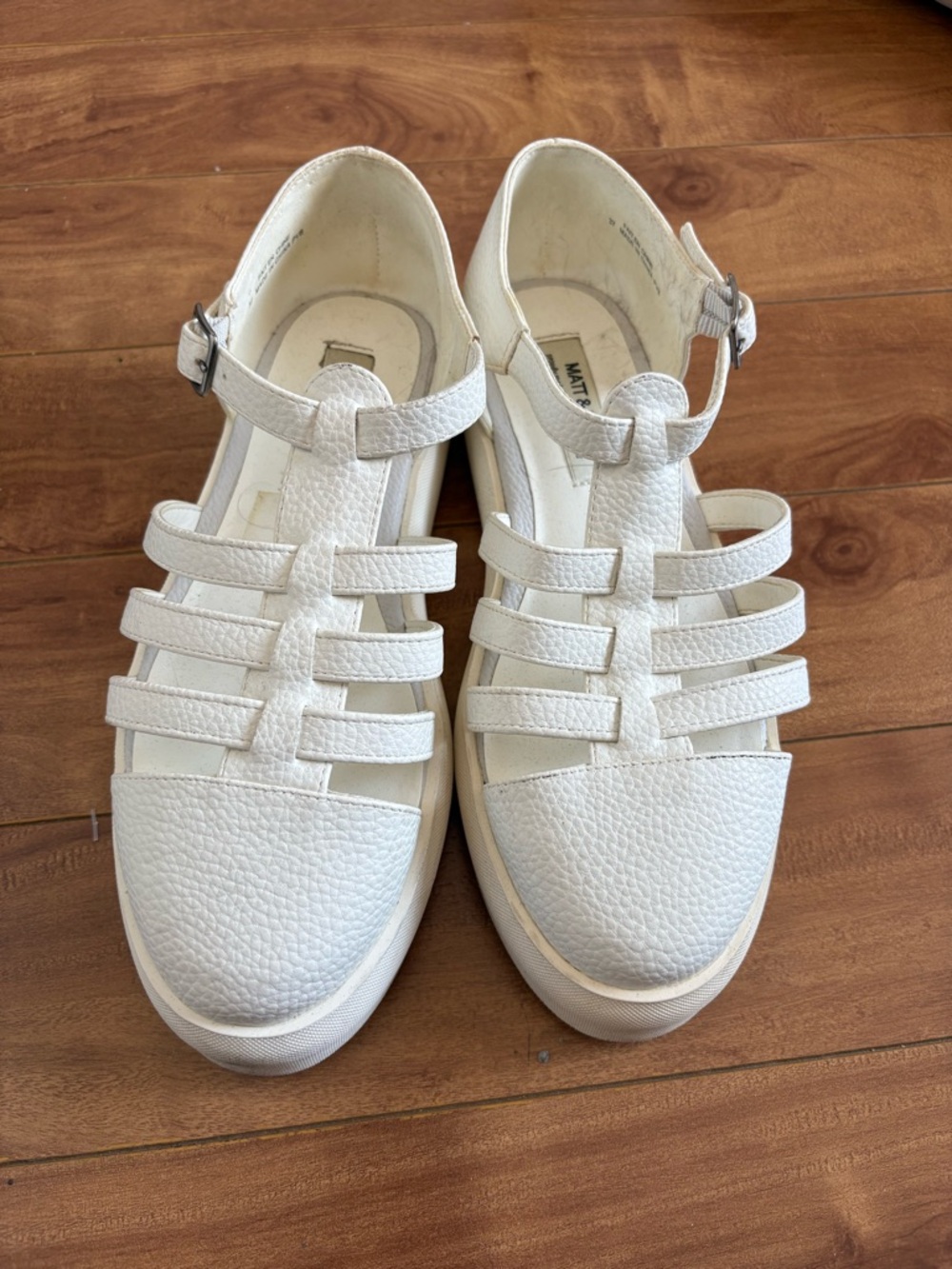 Matt & Nat White Textured Strappy Platform Sandals